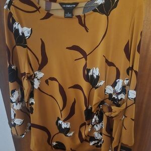 Liz Claiborne Women's Floral Top - Mustard and Black